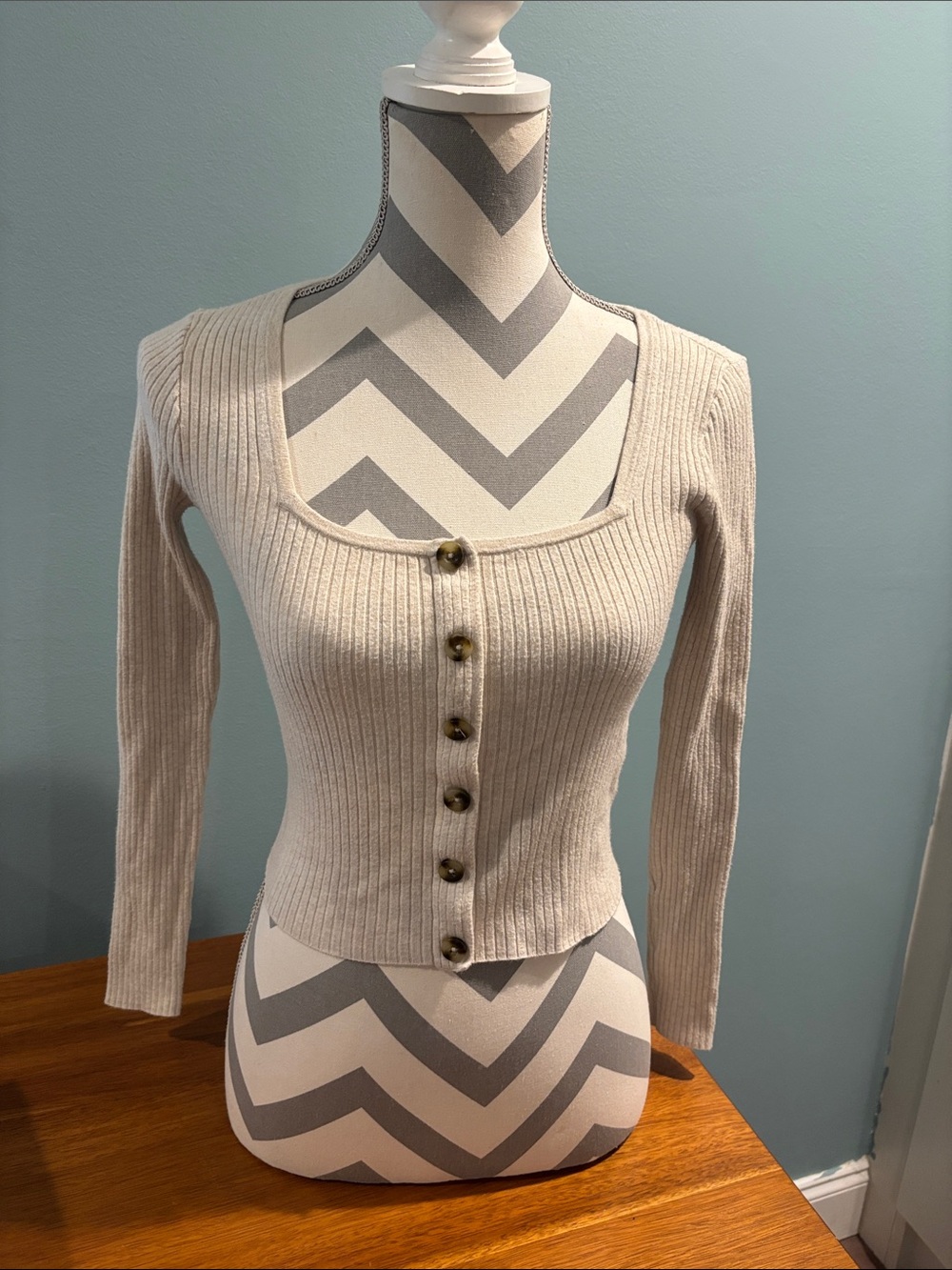Madewell Cream Ribbed Square-Neck Button-Front Top